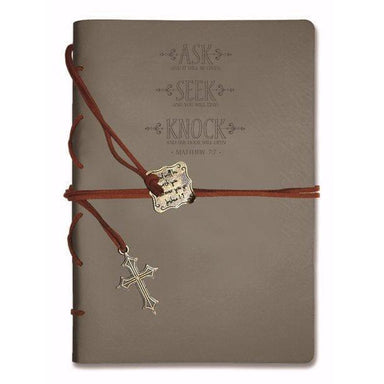 Journal-Leather Wrapped-Gray- Ask Seek Knock - Pura Vida Books