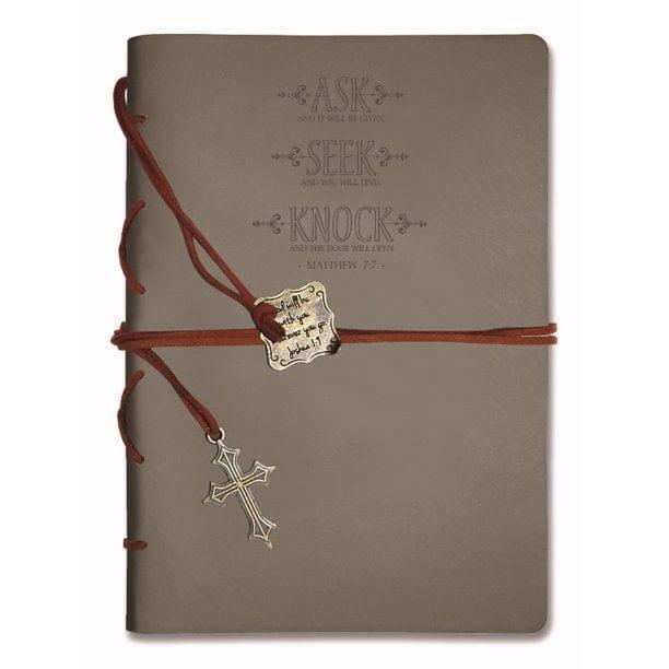 Journal-Leather Wrapped-Gray- Ask Seek Knock - Pura Vida Books