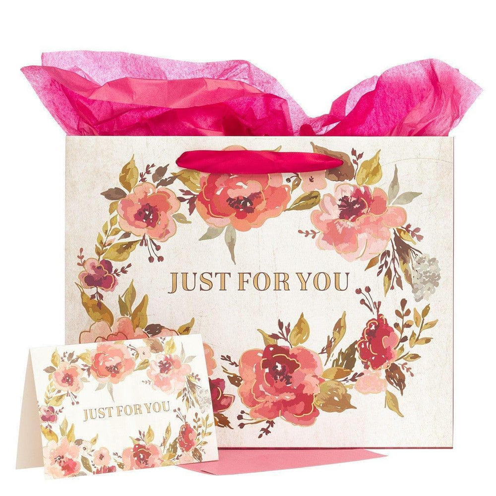 Just For You Large Gift Bag Set in Cream with Card and Tissue Paper - Pura Vida Books