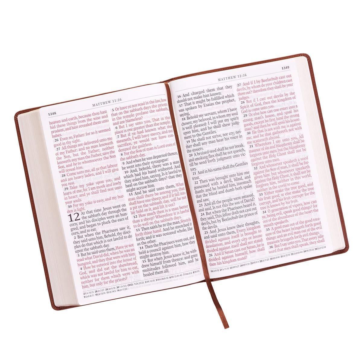 KJV Holy Bible, Super Giant Print Bible, Tan Faux Leather Bible w/Ribbon Marker, Red Letter Edition - Pura Vida Books