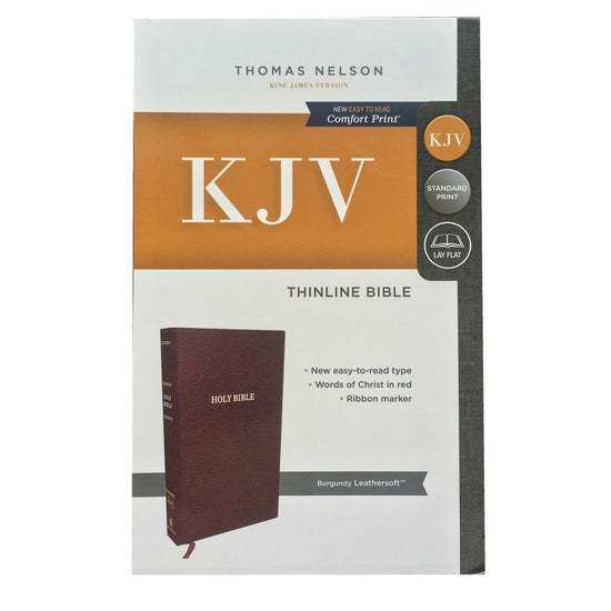 KJV Thin Line Bible Red Letter Burgundy Leather Soft Ribbon Marker - Pura Vida Books