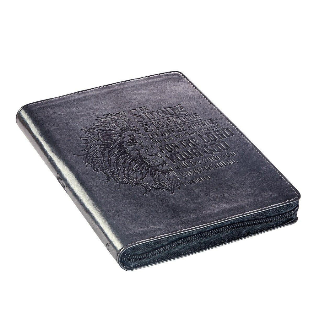 Lion Face Be Strong And Courageous Zippered Classic LuxLeather Journal - Joshua 1:9 - Pura Vida Books