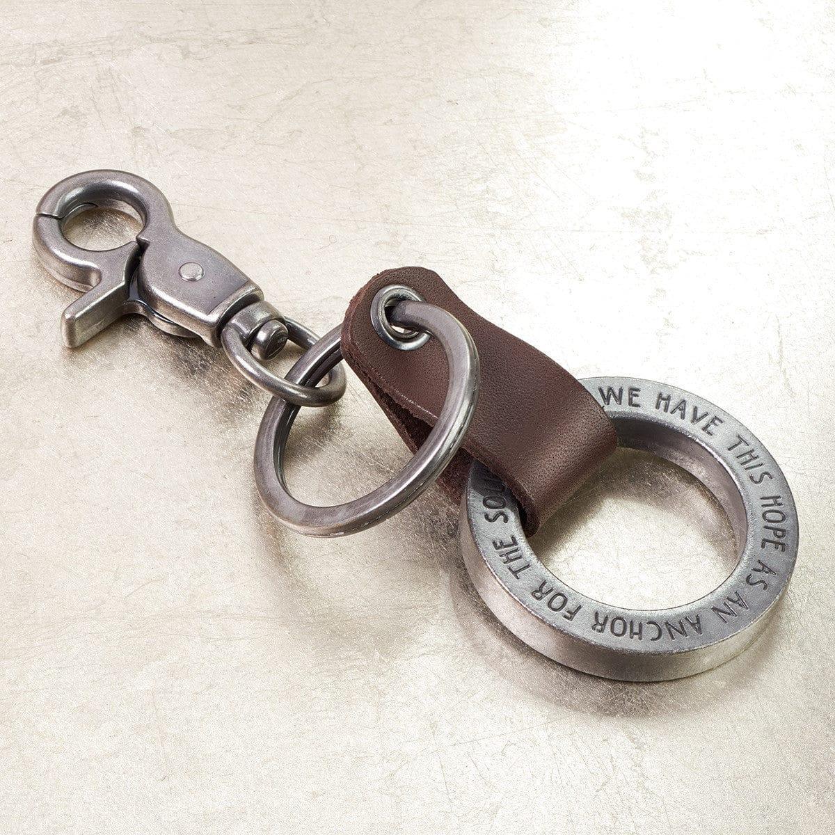 Llavero Brown Genuine Leather Loop - Hebrews 6:19 - Pura Vida Books