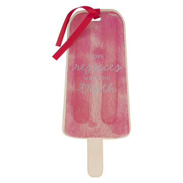 Love Rejoices Strawberry Pink Popsicle Wood Bookmark - 1 Corinthians 13:6 - Pura Vida Books