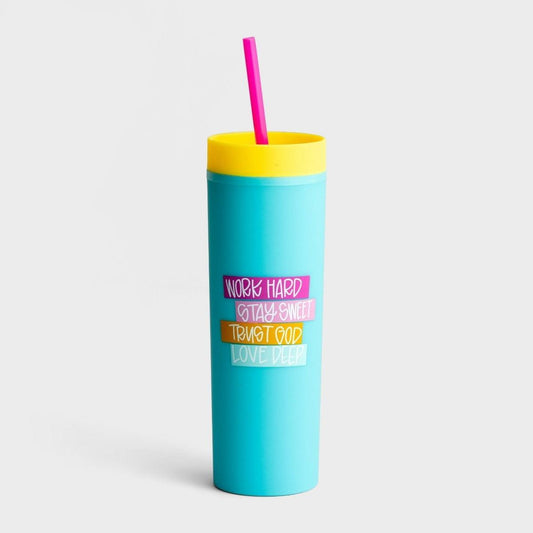 Maghon Taylor - Work Hard, Stay Sweet, Trust God, Love Deep - Straw Tumbler - Pura Vida Books