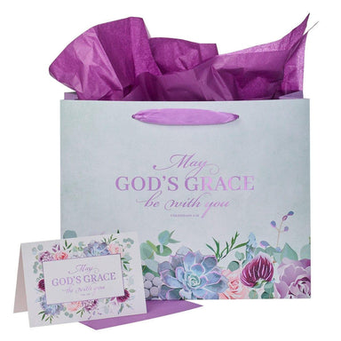 May God's Grace Be With You Purple Succulent Large Landscape Gift Bag with Card - Colossians 4:18 - Pura Vida Books