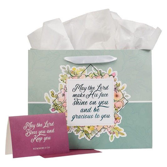 May His Face Shine Upon You Teal Large Landscape Gift Bag - Numbers 6:24 - Pura Vida Books