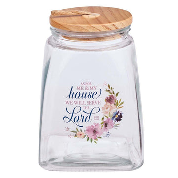 Me and My House Purple Floral Glass Gratitude Jar with Cards - Joshua 24:5 - Pura Vida Books