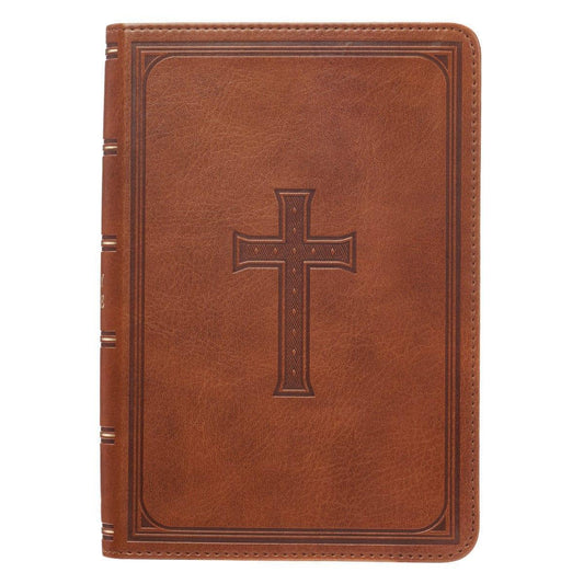 Medium Brown Faux Leather Large Print Compact King James Version Bible - Pura Vida Books