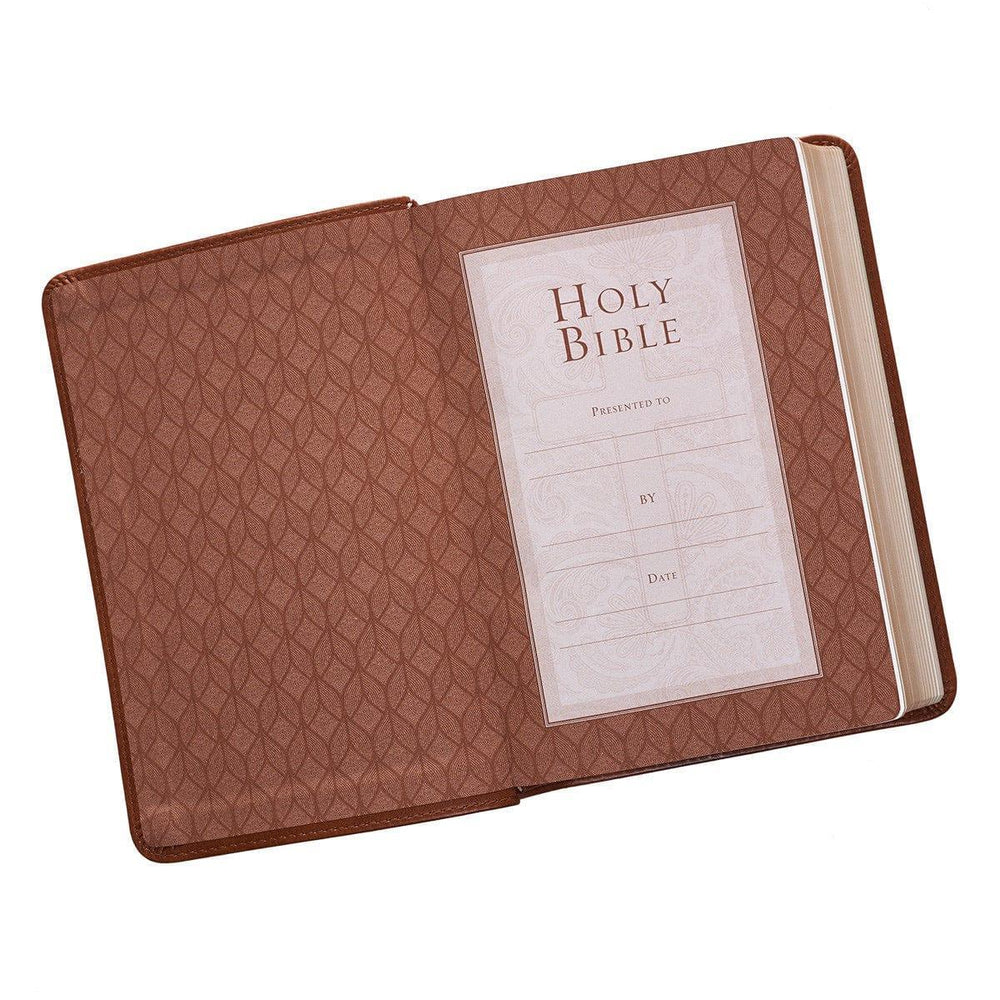 Medium Brown Faux Leather Large Print Compact King James Version Bible - Pura Vida Books