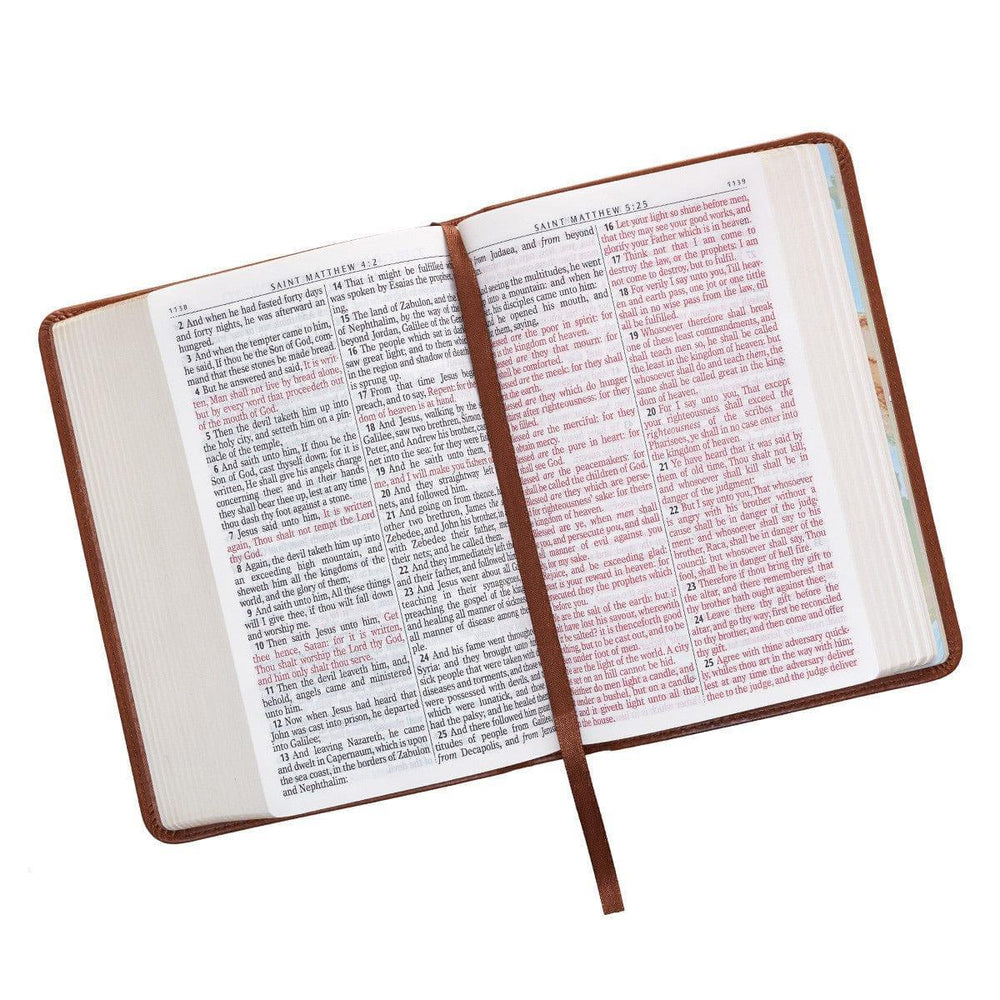 Medium Brown Faux Leather Large Print Compact King James Version Bible - Pura Vida Books