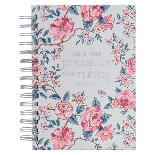 More Precious Than Rubies Pink Floral Wirebound Journal - Proverbs 5:13 - Pura Vida Books