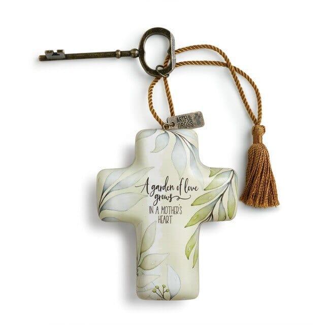 Mother's Heart Lime Green Branch 4 inch Resin Table Top Cross Keepsake Decoration - Pura Vida Books