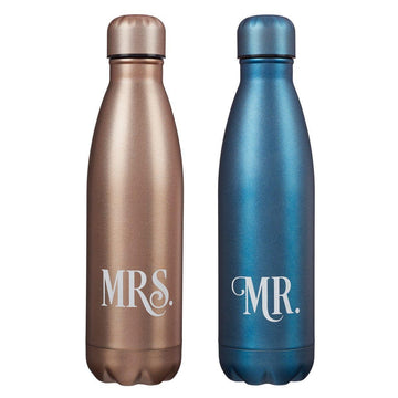 Mr and Mrs Blue and Gold Stainless Steel Water Bottle Set - Pura Vida Books