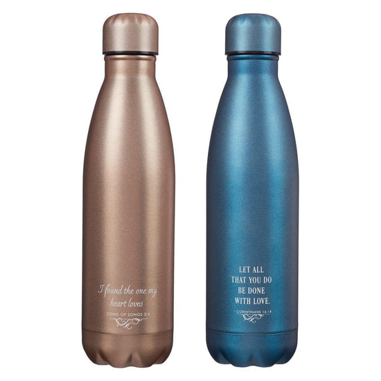 Mr and Mrs Blue and Gold Stainless Steel Water Bottle Set - Pura Vida Books