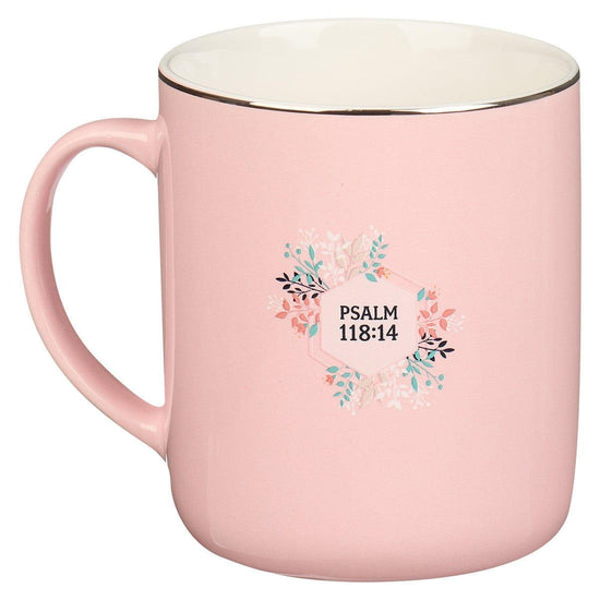 My Strength and My Song Pink Hexagon Ceramic Mug - Psalm 118:14 - Pura Vida Books