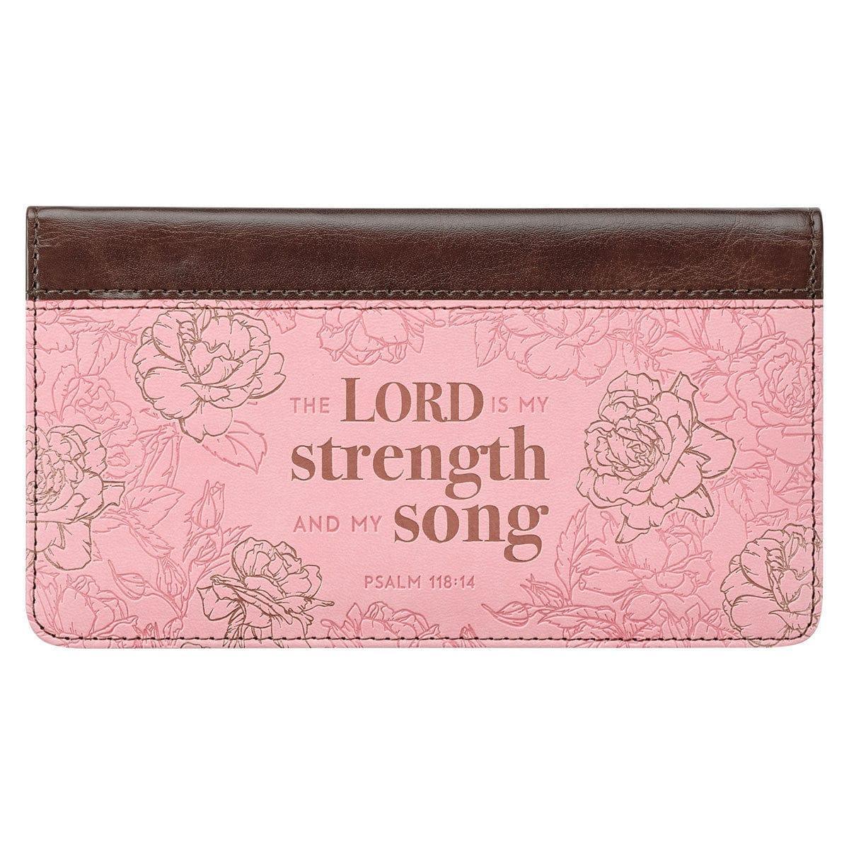 My Strength and My Song Pink Rose Faux Leather Checkbook Cover– Psalm 118:14 - Pura Vida Books