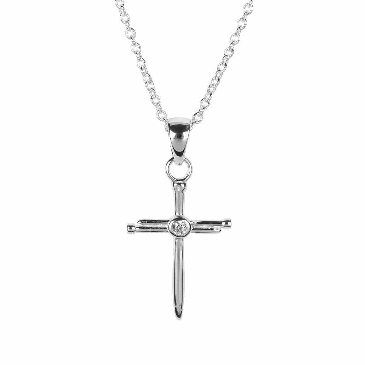 NAIL CROSS/CZ SILVER PLATE 18" CHAIN - Pura Vida Books