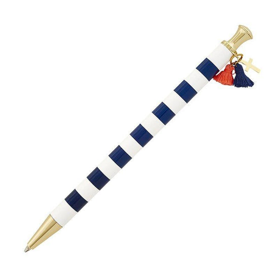 Navy Polka Dot Cross Tassel Pen - Pura Vida Books