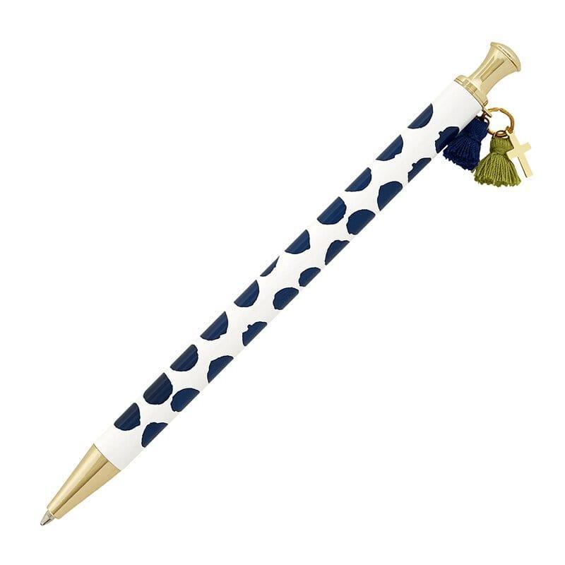 Navy Polka Dot Cross Tassel Pen - Pura Vida Books