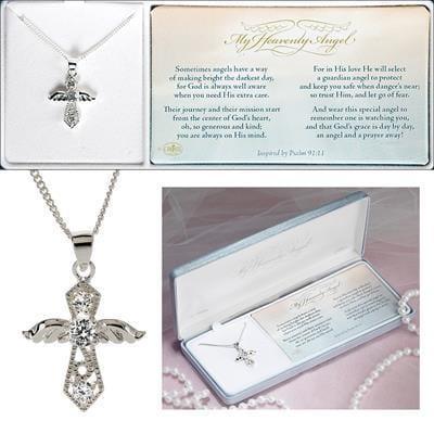 NECKLACE ANGEL SIL PLT CZ .75 WITH 18 CHN - Pura Vida Books