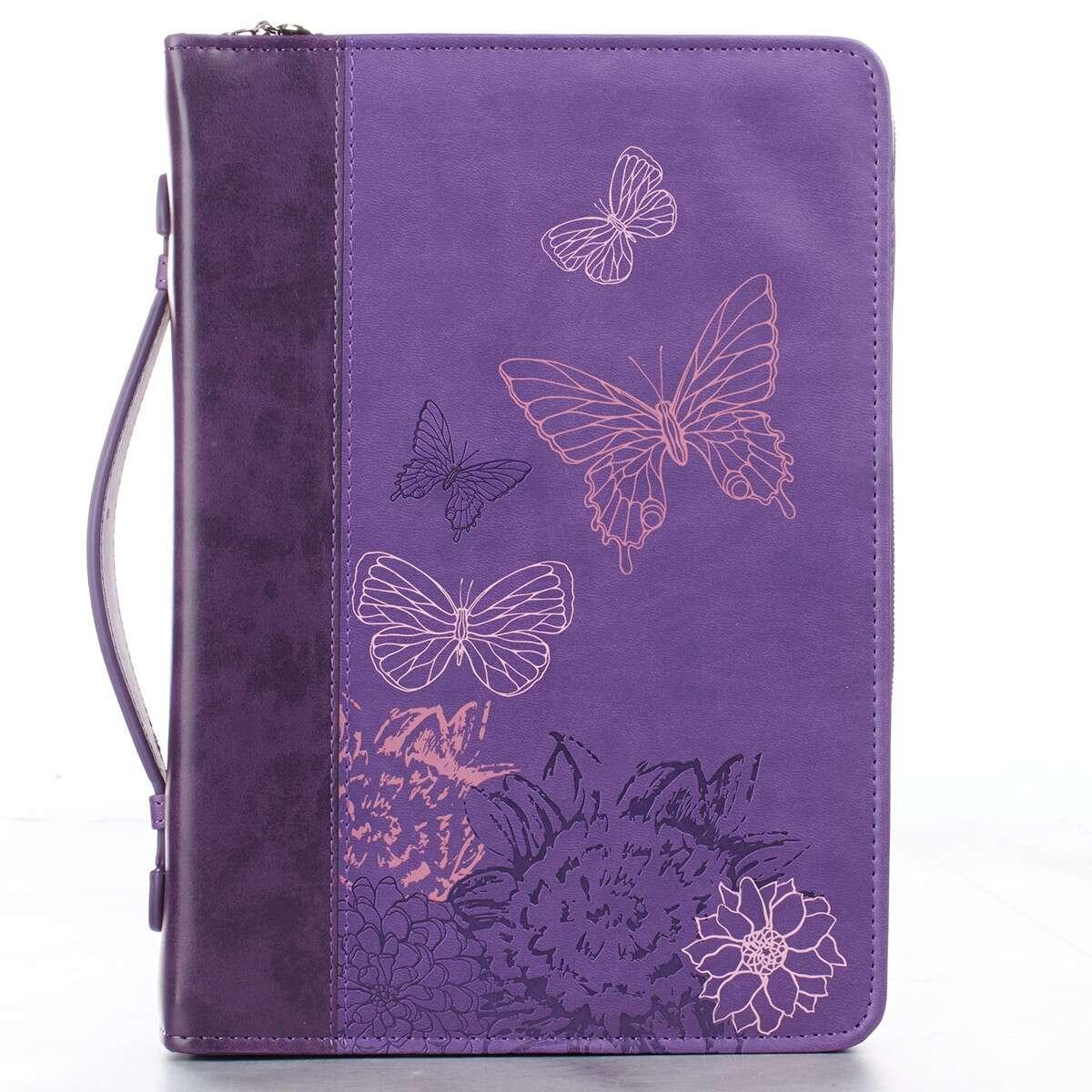 New Creation Purple Butterflies Faux Leather Fashion Bible Cover - 2 Corinthians 5:17 - Pura Vida Books