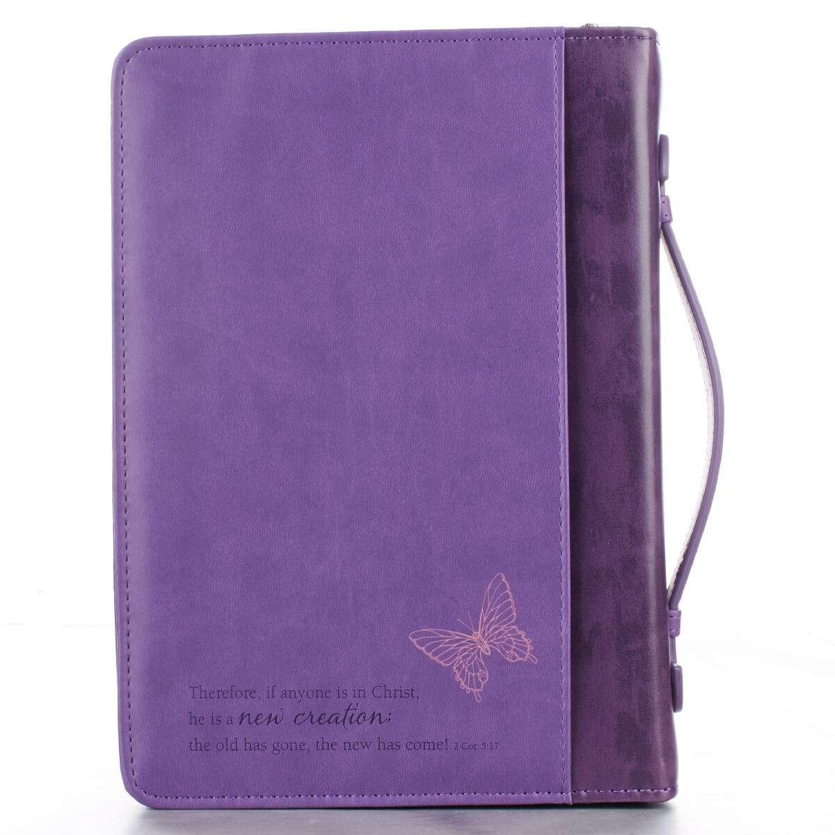 New Creation Purple Butterflies Faux Leather Fashion Bible Cover - 2 Corinthians 5:17 - Pura Vida Books