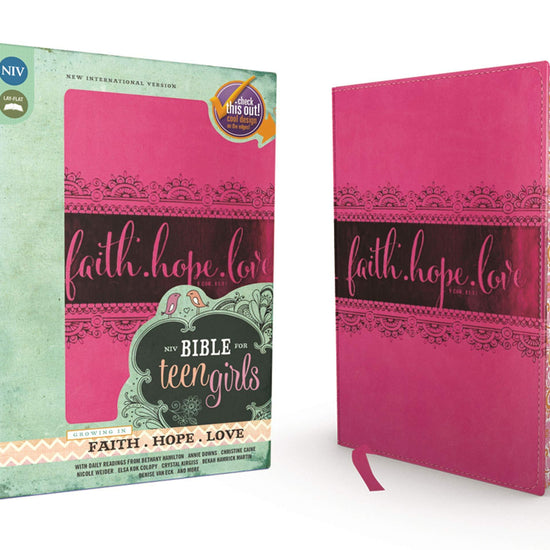 NIV, Bible for Teen Girls, Leathersoft, Pink, Printed Page Edges: Growing in Faith, Hope, and Love - Pura Vida Books