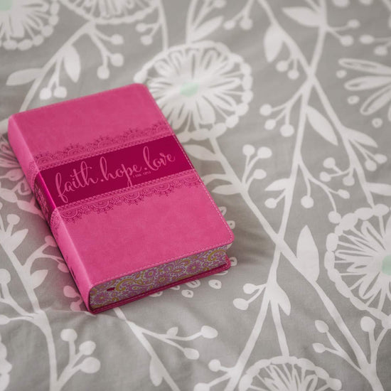 NIV, Bible for Teen Girls, Leathersoft, Pink, Printed Page Edges: Growing in Faith, Hope, and Love - Pura Vida Books