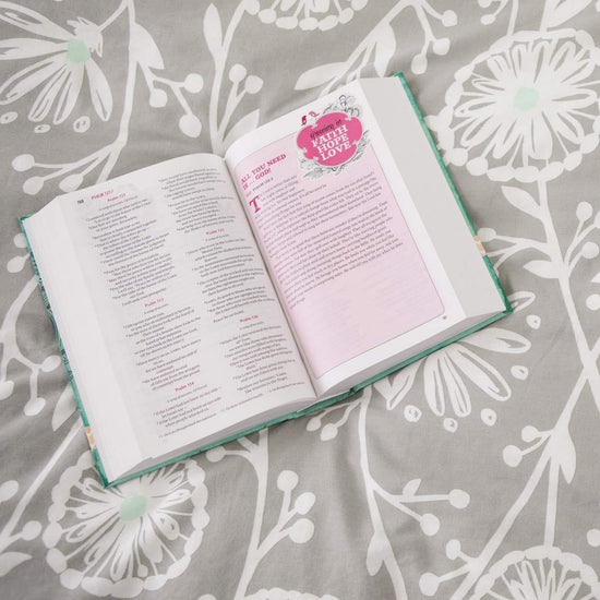 NIV, Bible for Teen Girls, Leathersoft, Pink, Printed Page Edges: Growing in Faith, Hope, and Love - Pura Vida Books