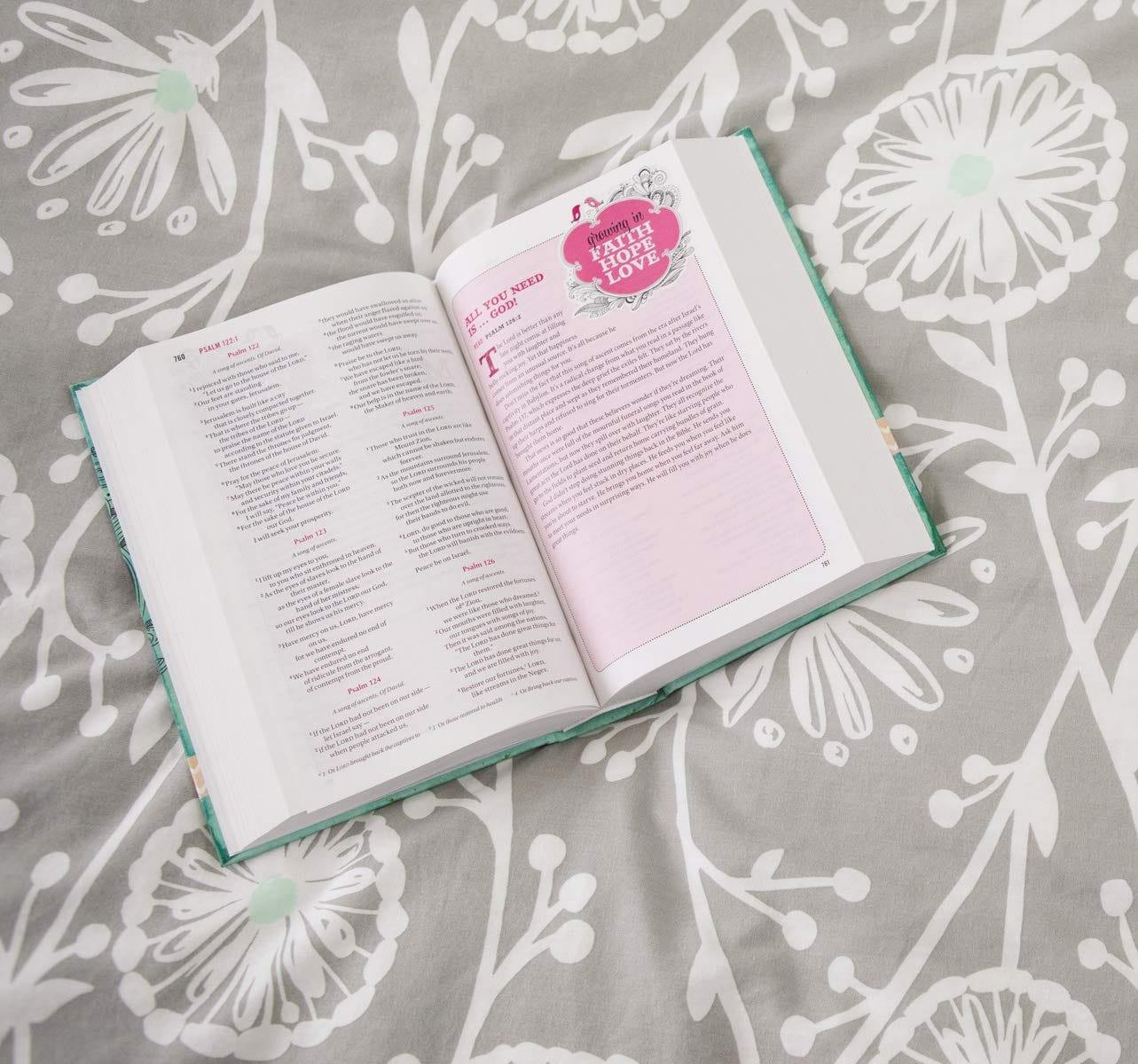 NIV, Bible for Teen Girls, Leathersoft, Pink, Printed Page Edges: Growing in Faith, Hope, and Love - Pura Vida Books