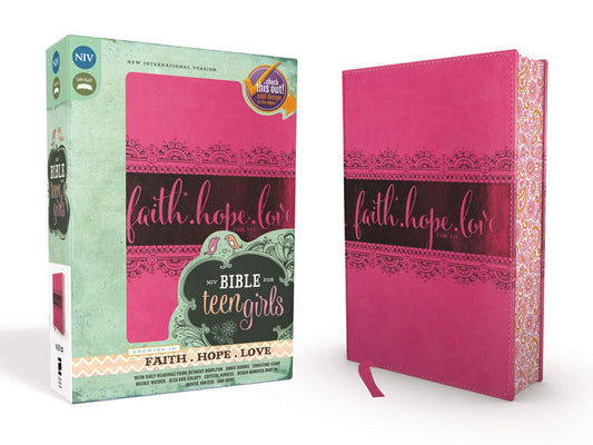 NIV, Bible for Teen Girls, Leathersoft, Pink, Printed Page Edges: Growing in Faith, Hope, and Love - Pura Vida Books