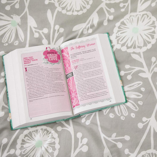 NIV, Bible for Teen Girls, Leathersoft, Pink, Printed Page Edges: Growing in Faith, Hope, and Love - Pura Vida Books