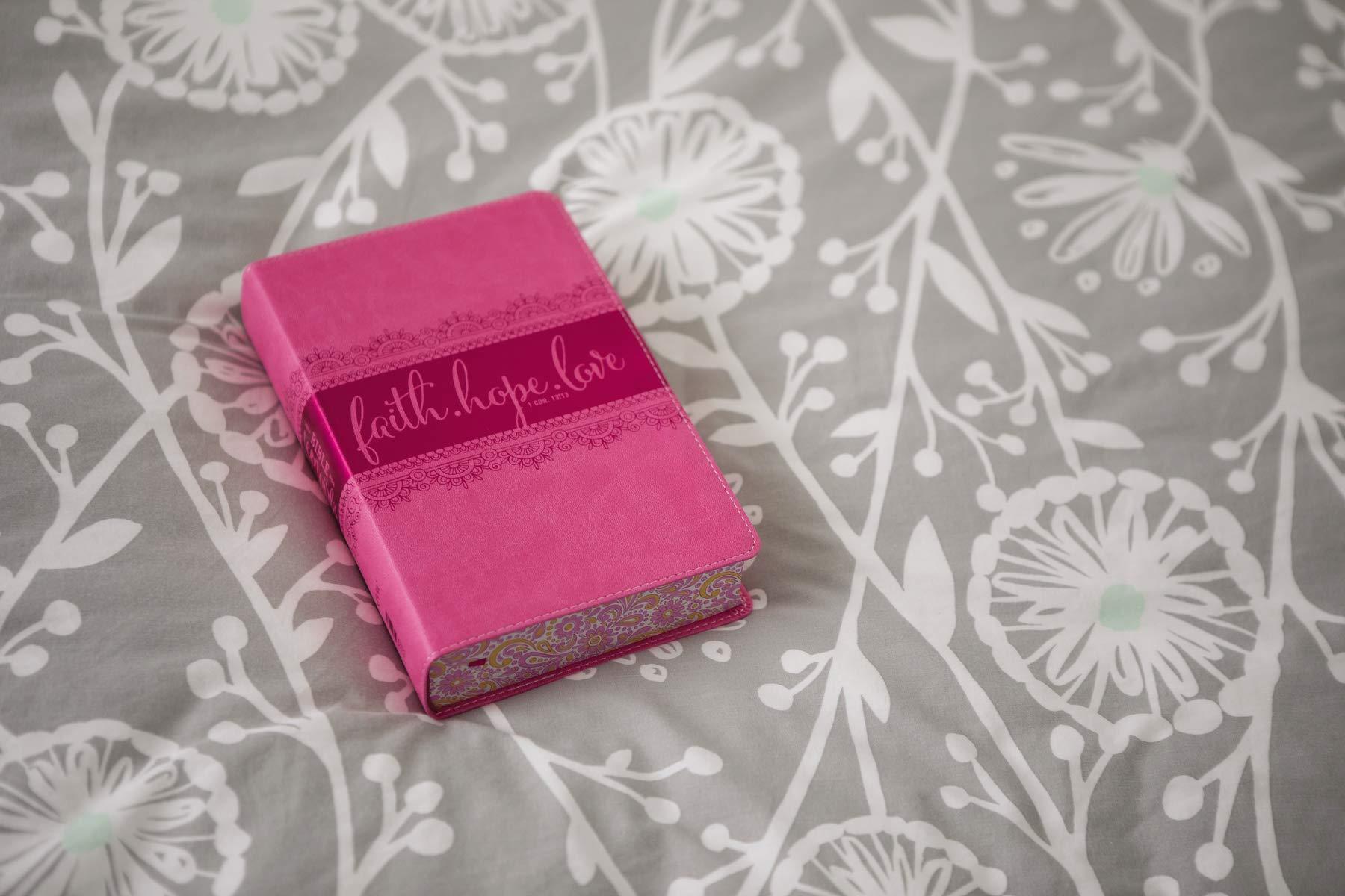 NIV, Bible for Teen Girls, Leathersoft, Pink, Printed Page Edges: Growing in Faith, Hope, and Love - Pura Vida Books