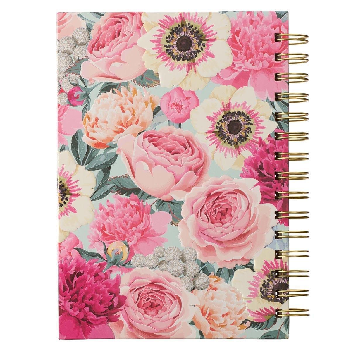 Nothing Will Be Impossible Pink Floral Large Wirebound Journal - Matthew 17:20 - Pura Vida Books