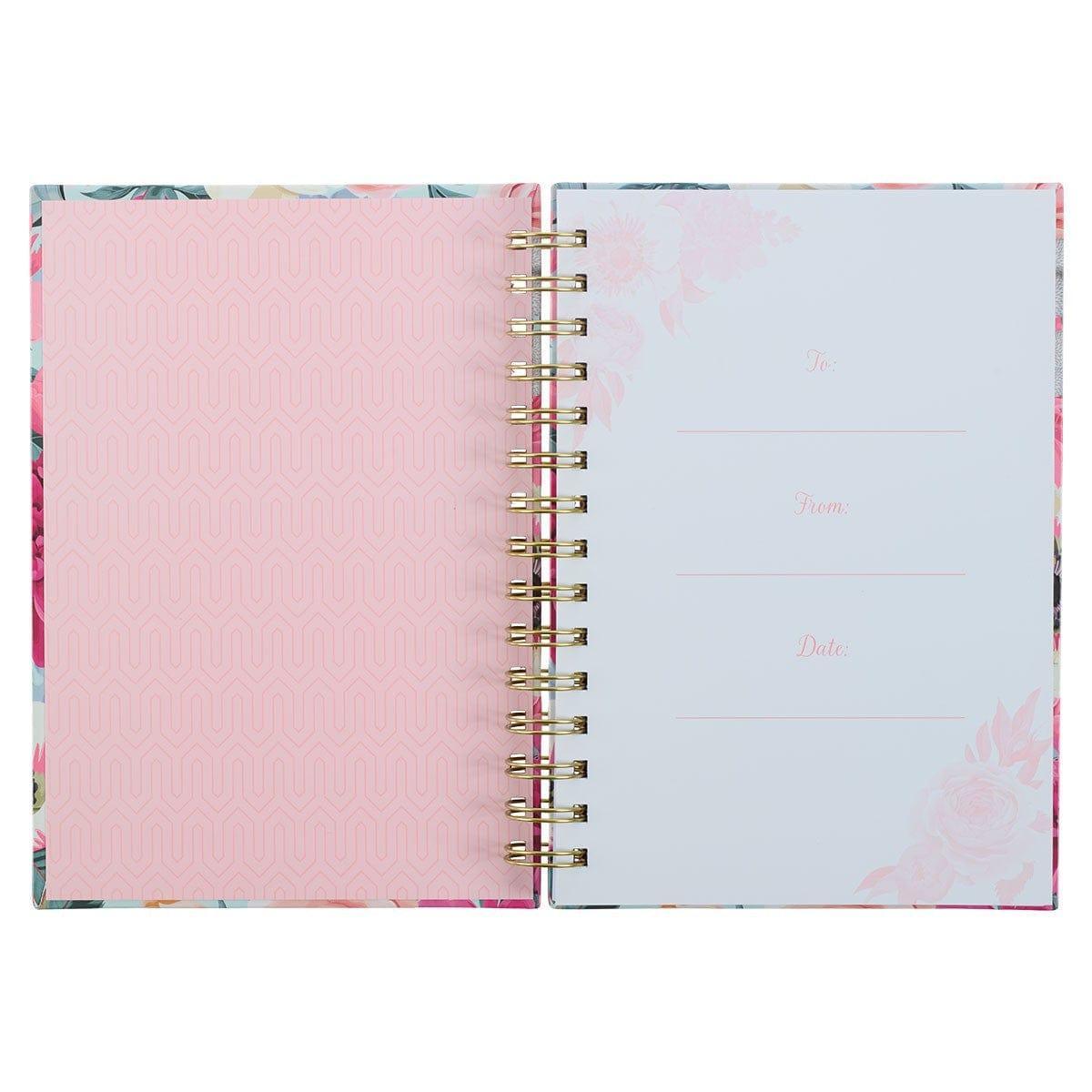 Nothing Will Be Impossible Pink Floral Large Wirebound Journal - Matthew 17:20 - Pura Vida Books