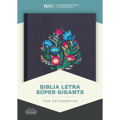 NVI Biblia Letra Súper Gigante, azul bordado sobre tela con índice - Pura Vida Books