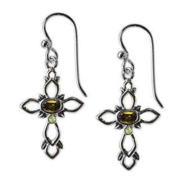 Open Heart Cross with Olivine Cubic Zirconia Earrings - Pura Vida Books