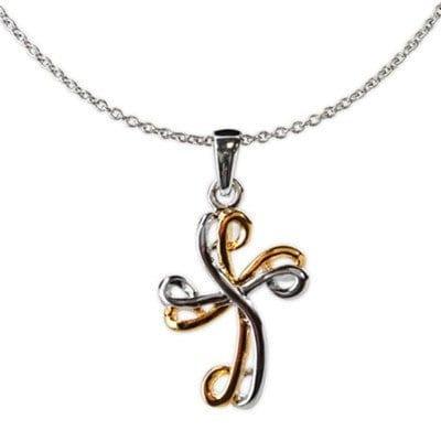 Open Swirl Cross Necklace, Silver and Gold - Pura Vida Books