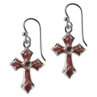 Painted Cross Earrings, Aged Wine with Amethyst Crystal - Pura Vida Books