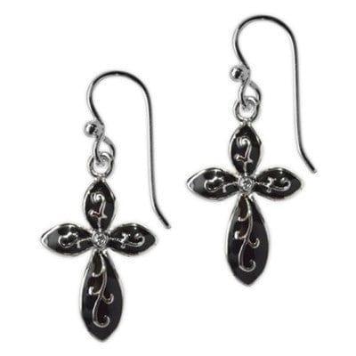 Painted Cross Earrings, Black with Cubic Zirconia - Pura Vida Books