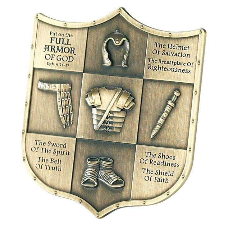 Plaque-Full Armor Of God-Shield-Antique Brass - Pura Vida Books