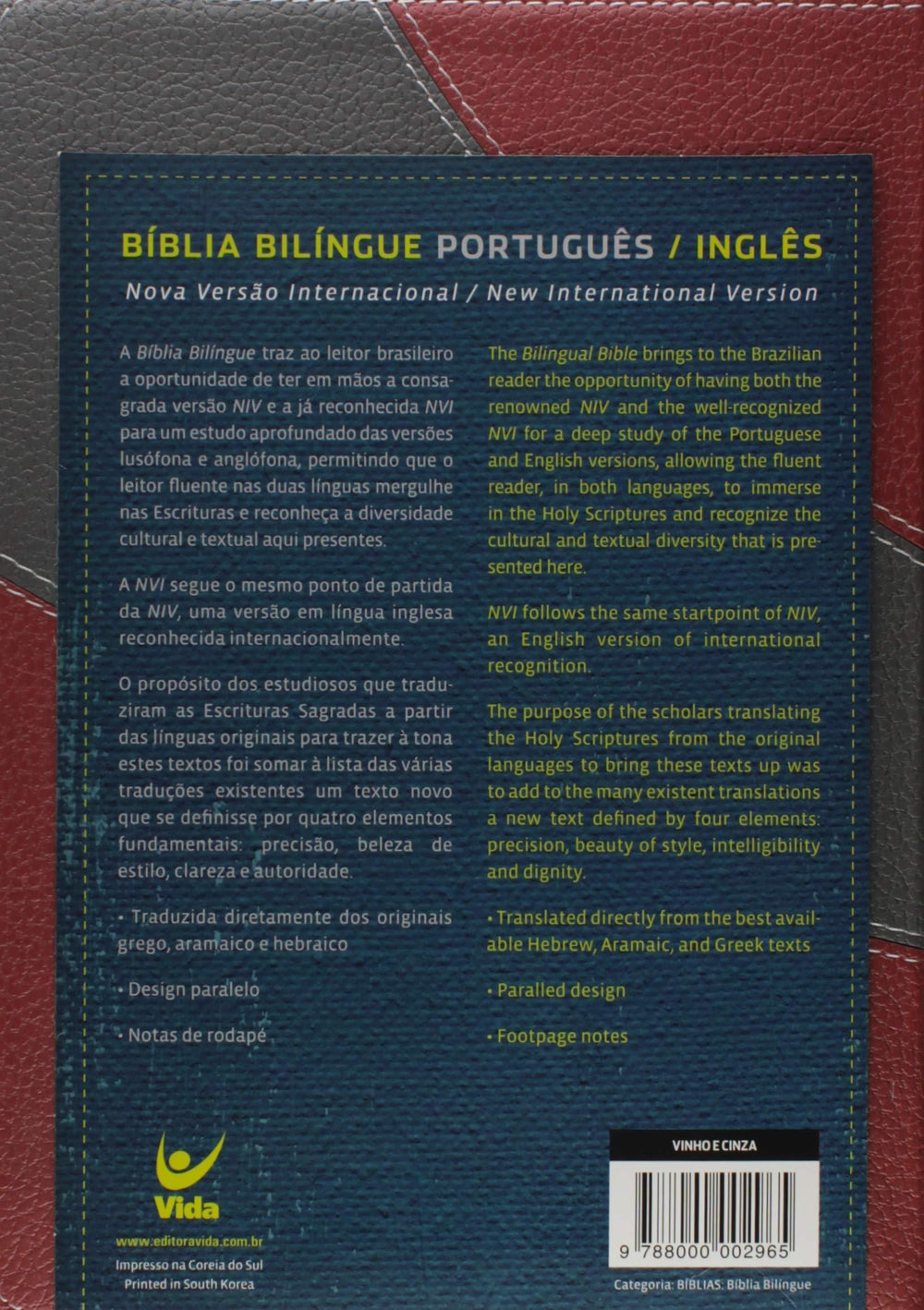 Português - Inglês Vinho e Cinza: (Nova Versão International - New International Version) - Pura Vida Books