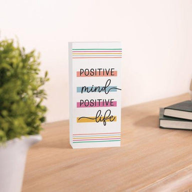 Positive Mind Positive Life Wood Block Décor - Pura Vida Books