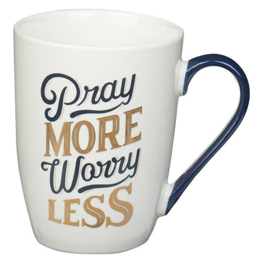 Pray More Worry Less Navy and Gold Ceramic Coffee Mug - Pura Vida Books