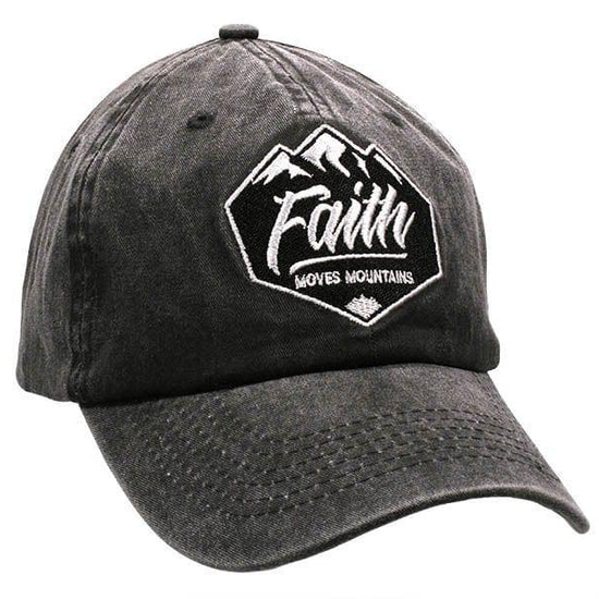 Pre-Washed Grey Baseball Cap - Faith Moves Mountains - Pura Vida Books