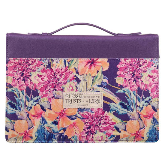 Purple Floral Blessed Is The One Faux Leather Fashion Bible Cover - Jeremiah 17:7 - Pura Vida Books