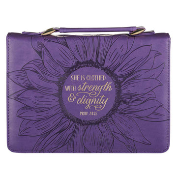 Purple Sunflower Strength & Dignity Faux Leather Fashion Bible Cover  XL - Proverbs 31:25