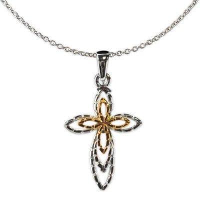 Raised Open Design Cross Necklace, Silver and Gold - Pura Vida Books