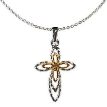 Raised Open Design Cross Necklace, Silver and Gold - Pura Vida Books